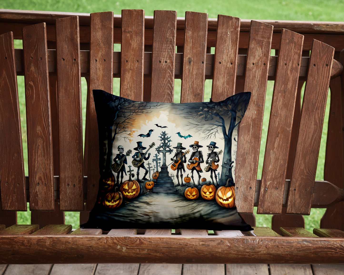 Mariachi Skeleton Band Spooky Halloween Throw Pillow