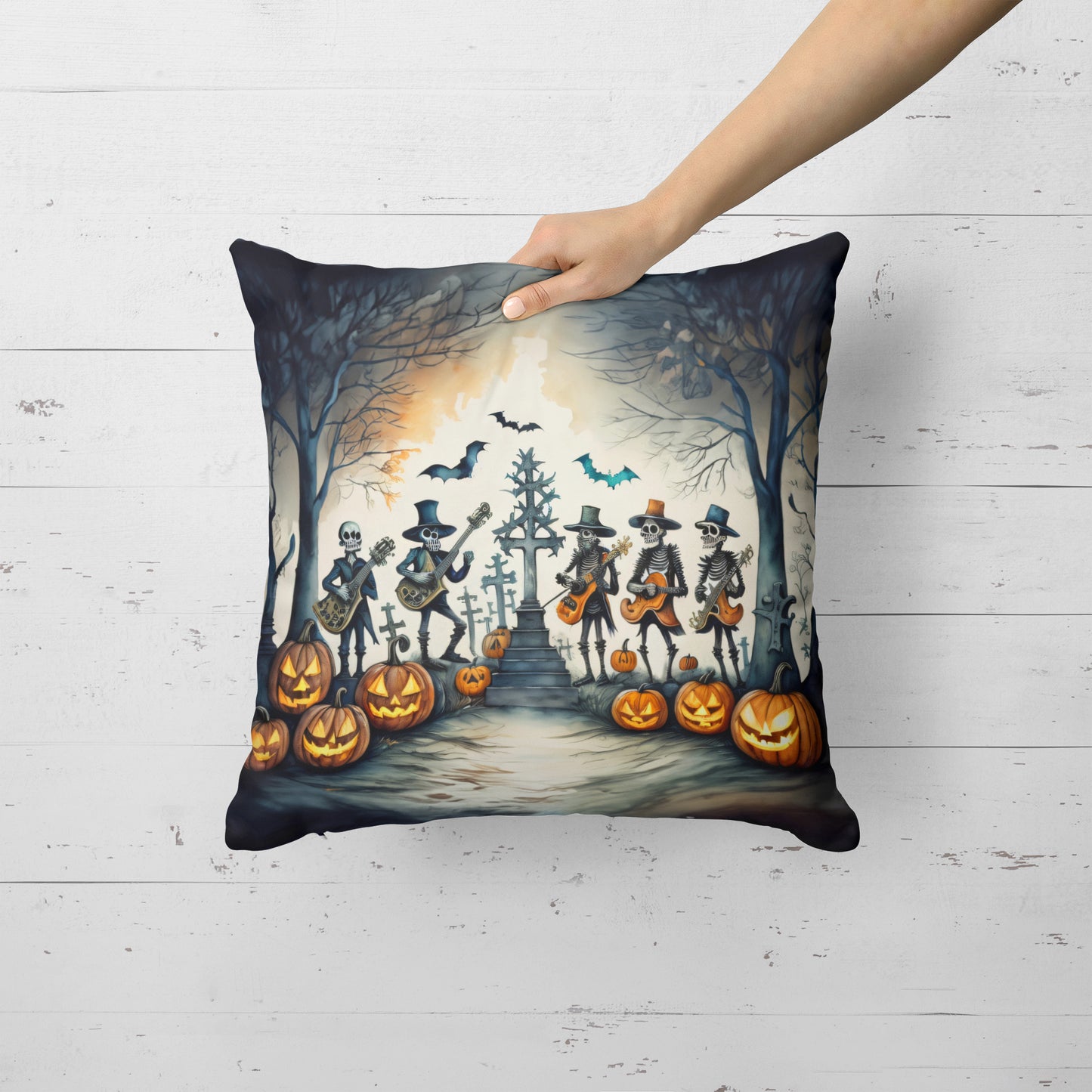 Mariachi Skeleton Band Spooky Halloween Throw Pillow