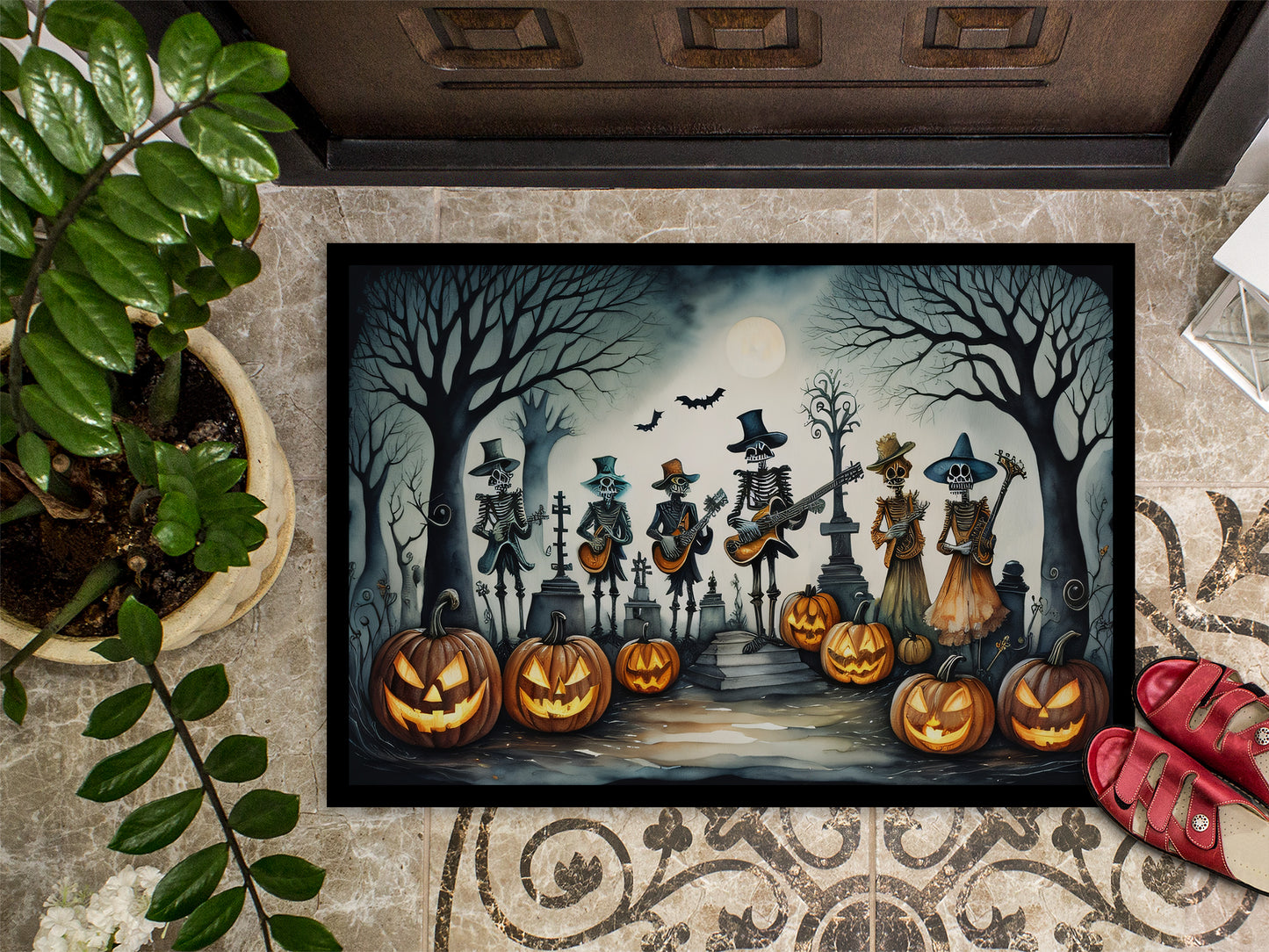 Mariachi Skeleton Band Spooky Halloween Doormat