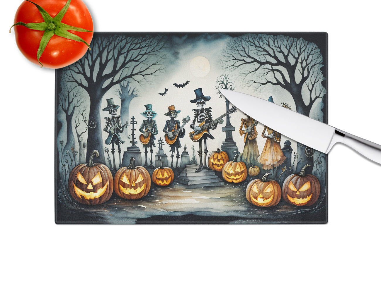 Mariachi Skeleton Band Spooky Halloween Glass Cutting Board