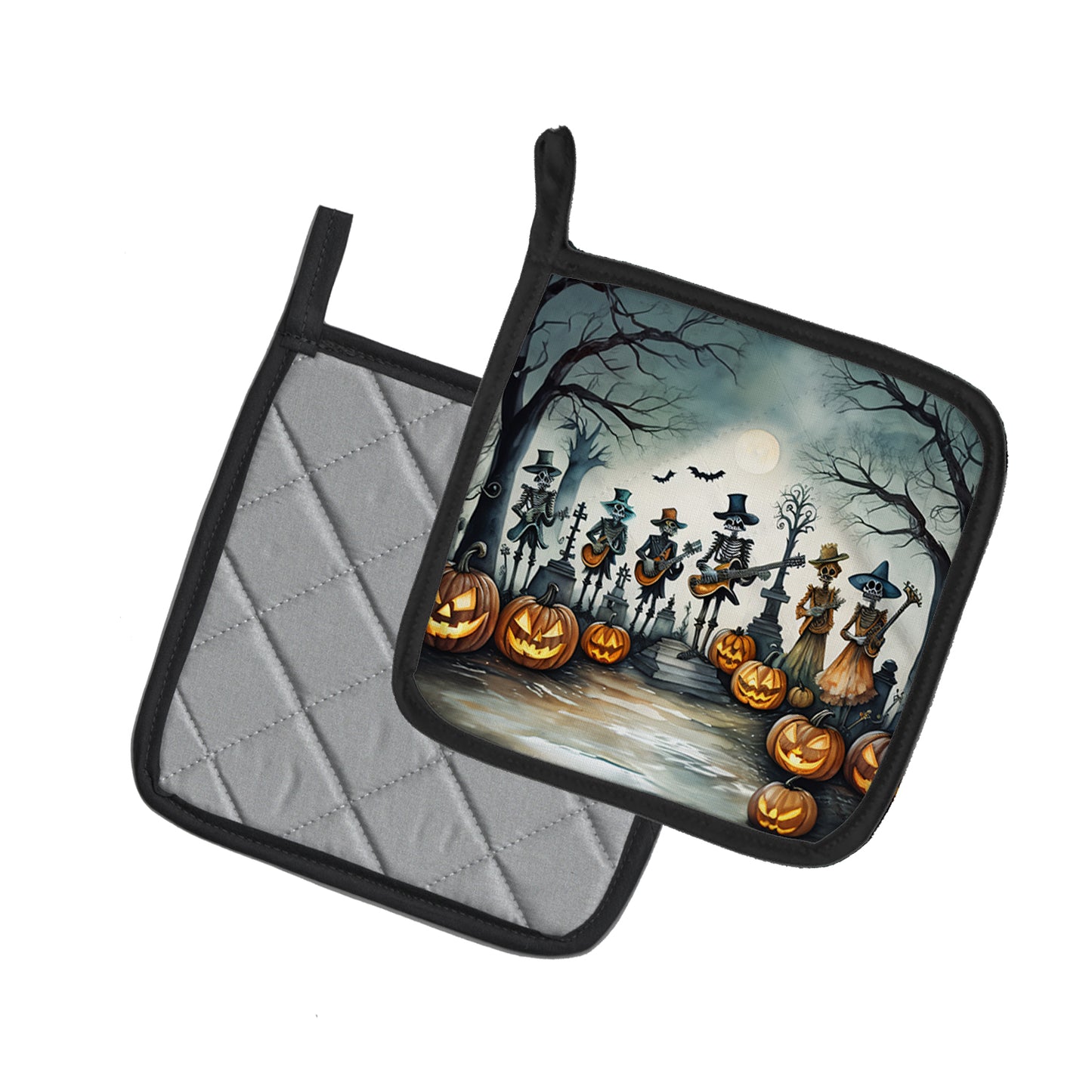 Mariachi Skeleton Band Spooky Halloween Pair of Pot Holders