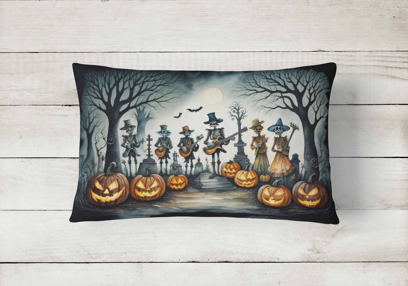 Mariachi Skeleton Band Spooky Halloween Throw Pillow