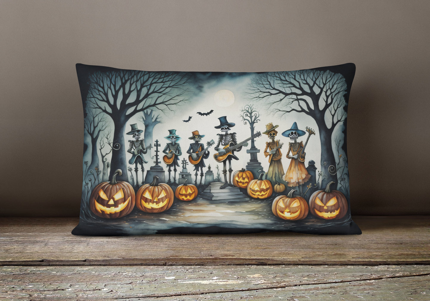 Mariachi Skeleton Band Spooky Halloween Throw Pillow