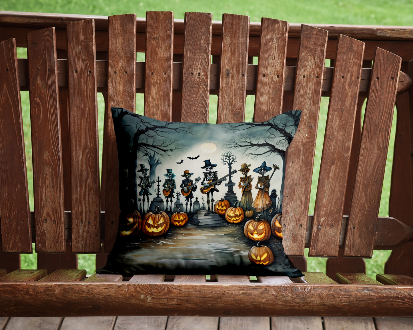 Mariachi Skeleton Band Spooky Halloween Throw Pillow