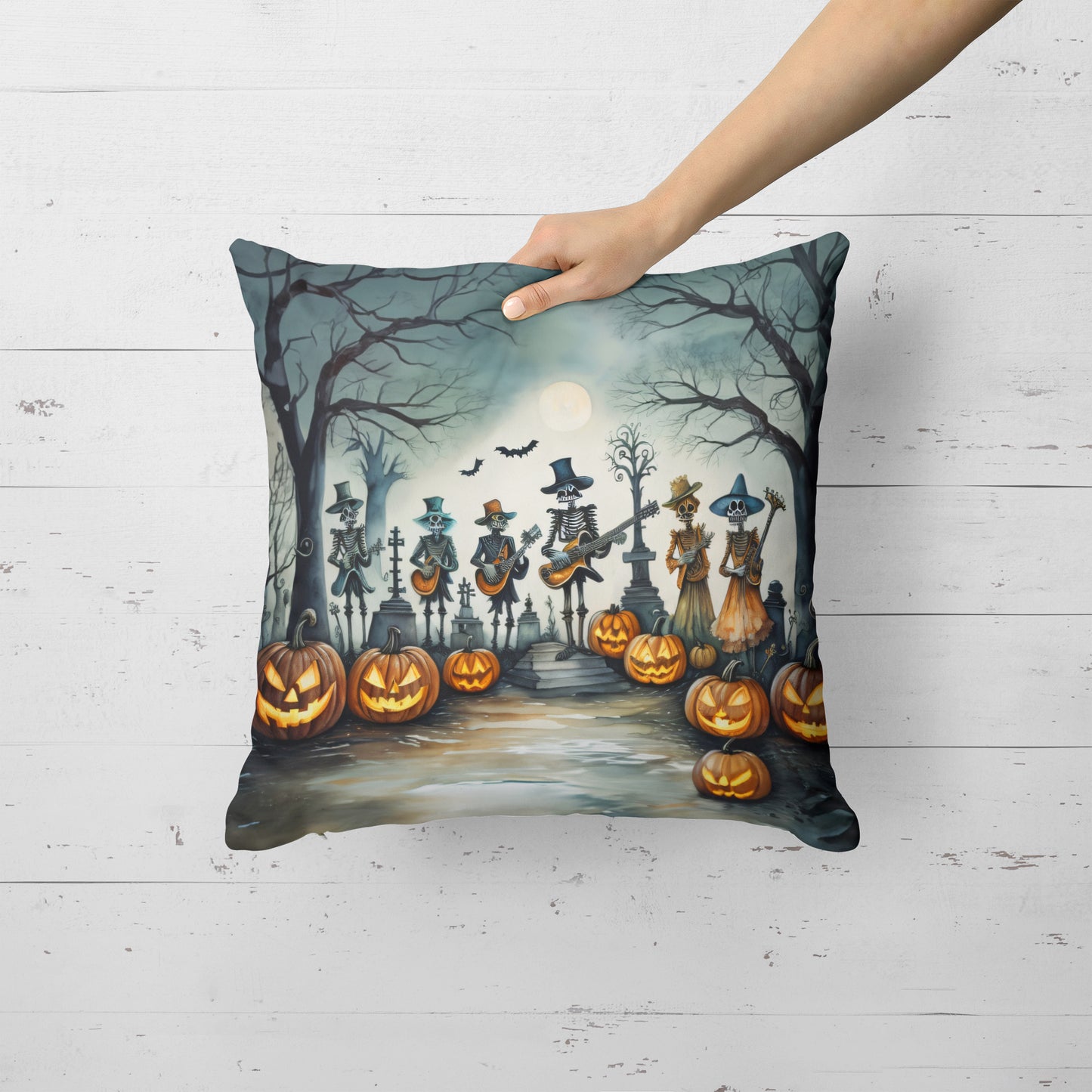 Mariachi Skeleton Band Spooky Halloween Throw Pillow