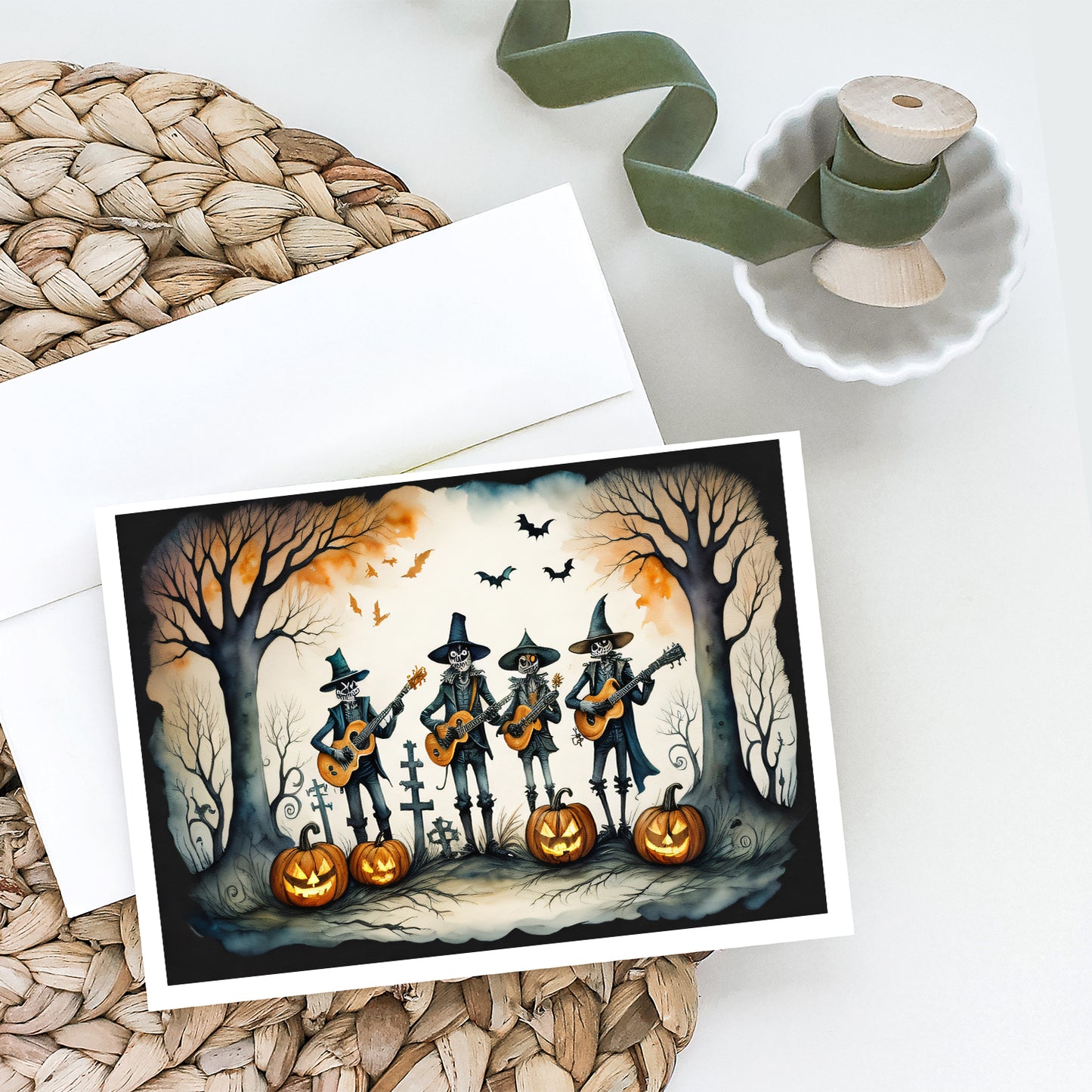 Mariachi Skeleton Band Spooky Halloween Greeting Cards Pack of 8