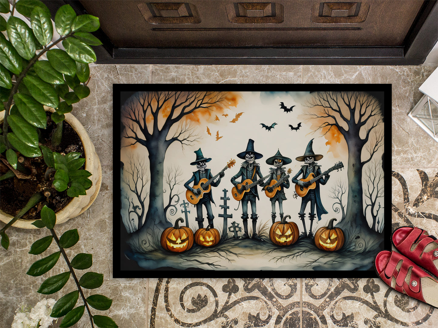 Mariachi Skeleton Band Spooky Halloween Doormat