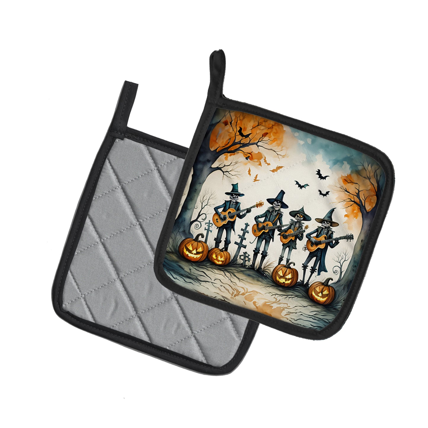 Mariachi Skeleton Band Spooky Halloween Pair of Pot Holders
