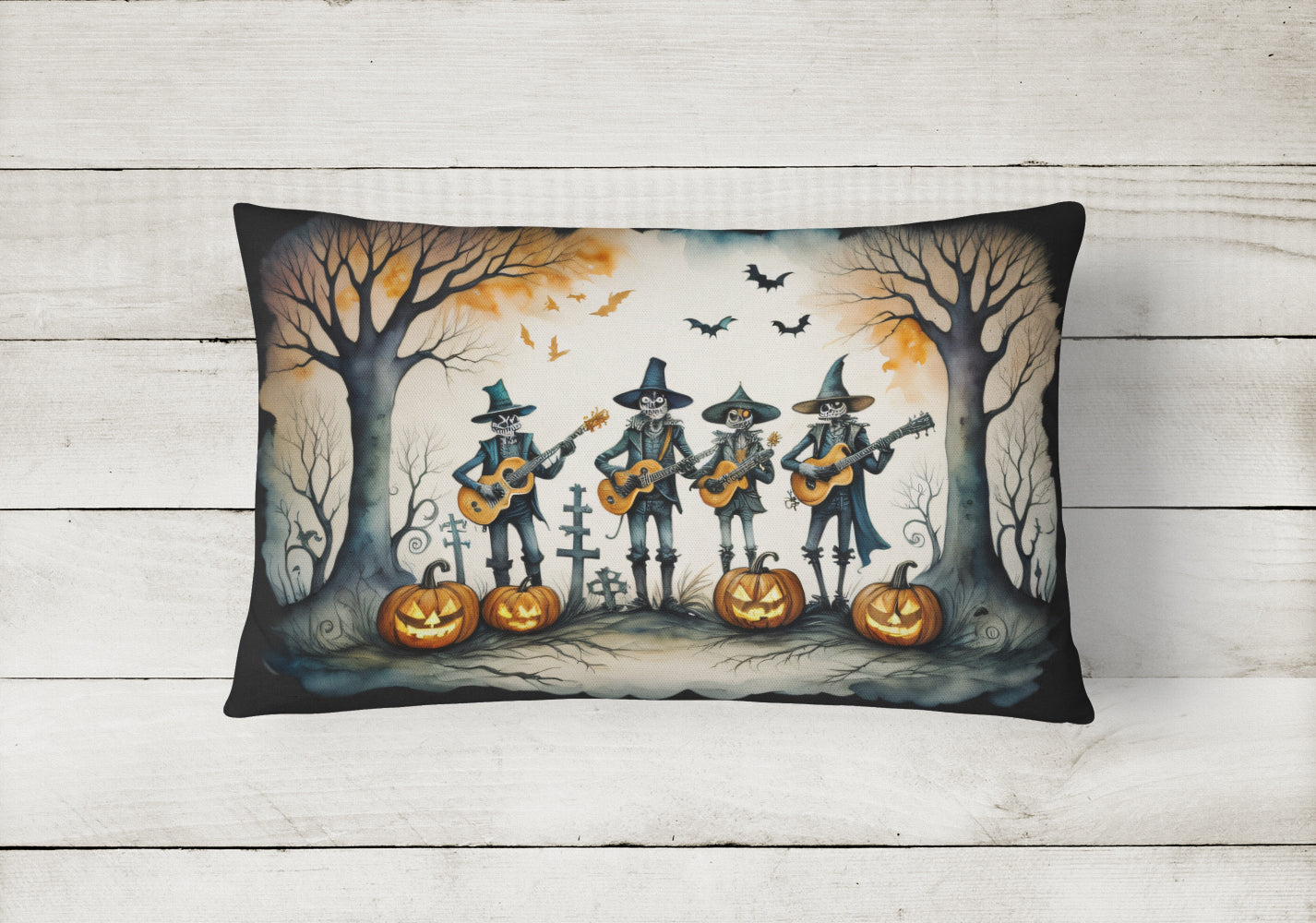 Mariachi Skeleton Band Spooky Halloween Throw Pillow