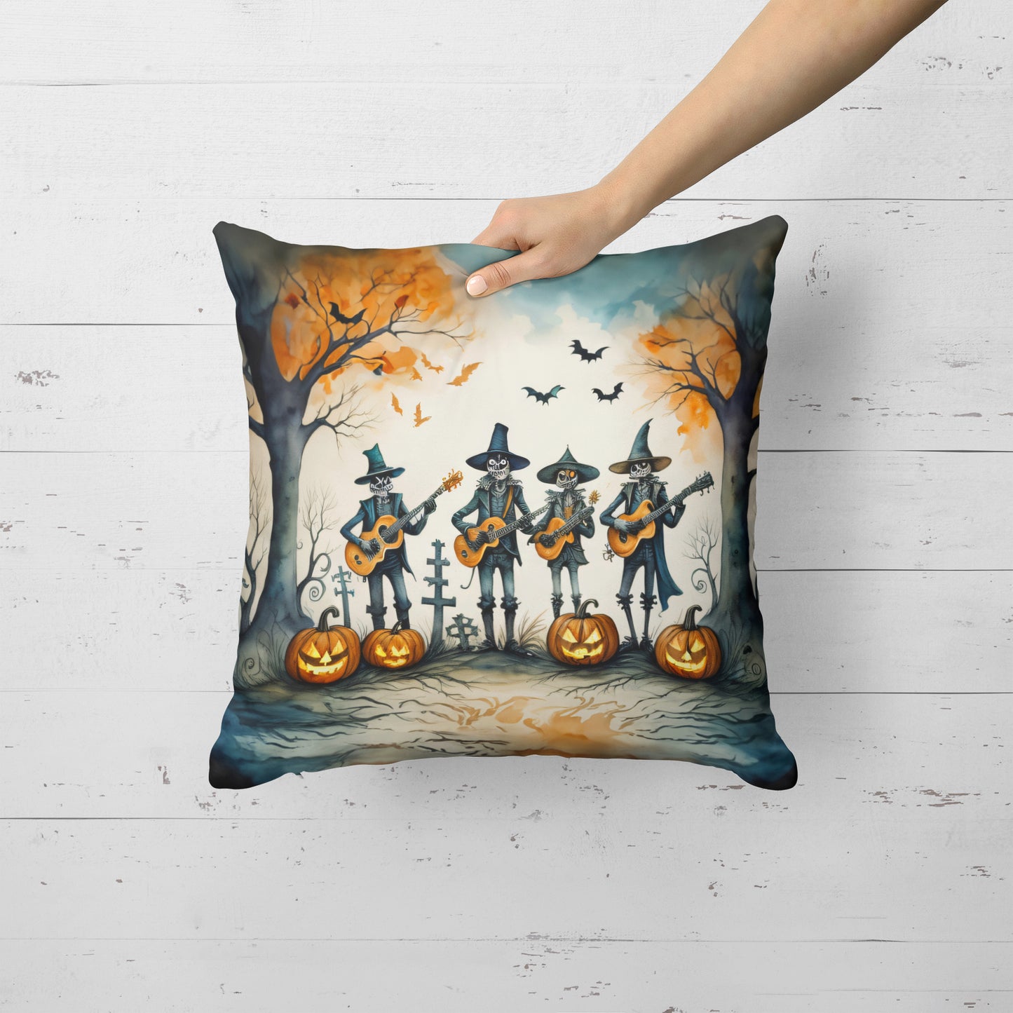 Mariachi Skeleton Band Spooky Halloween Throw Pillow