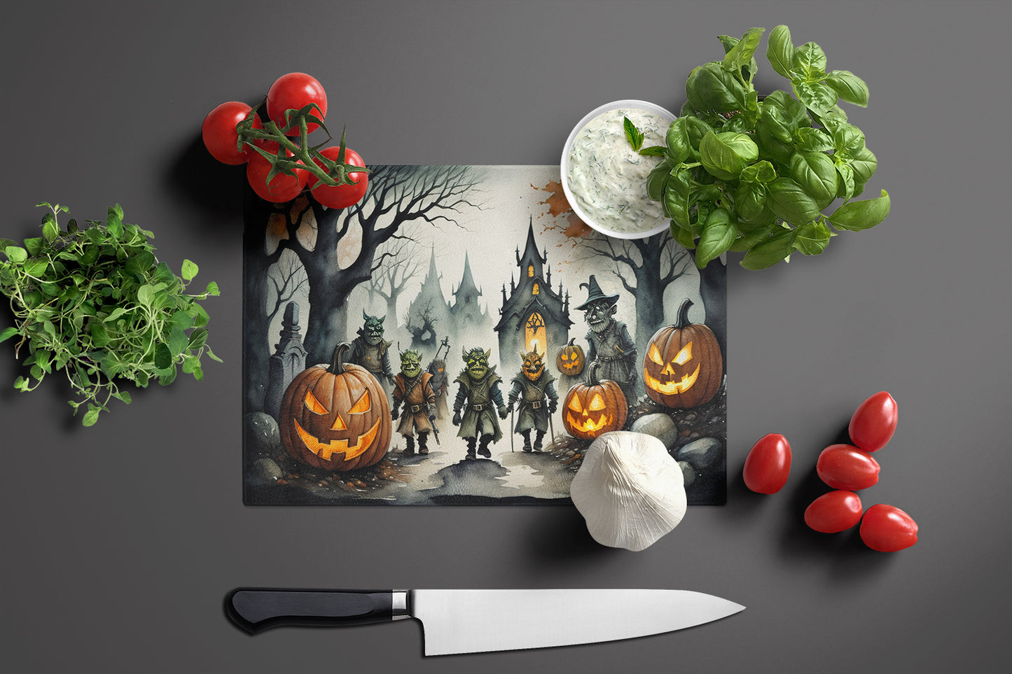 Orcs Spooky Halloween Glass Cutting Board