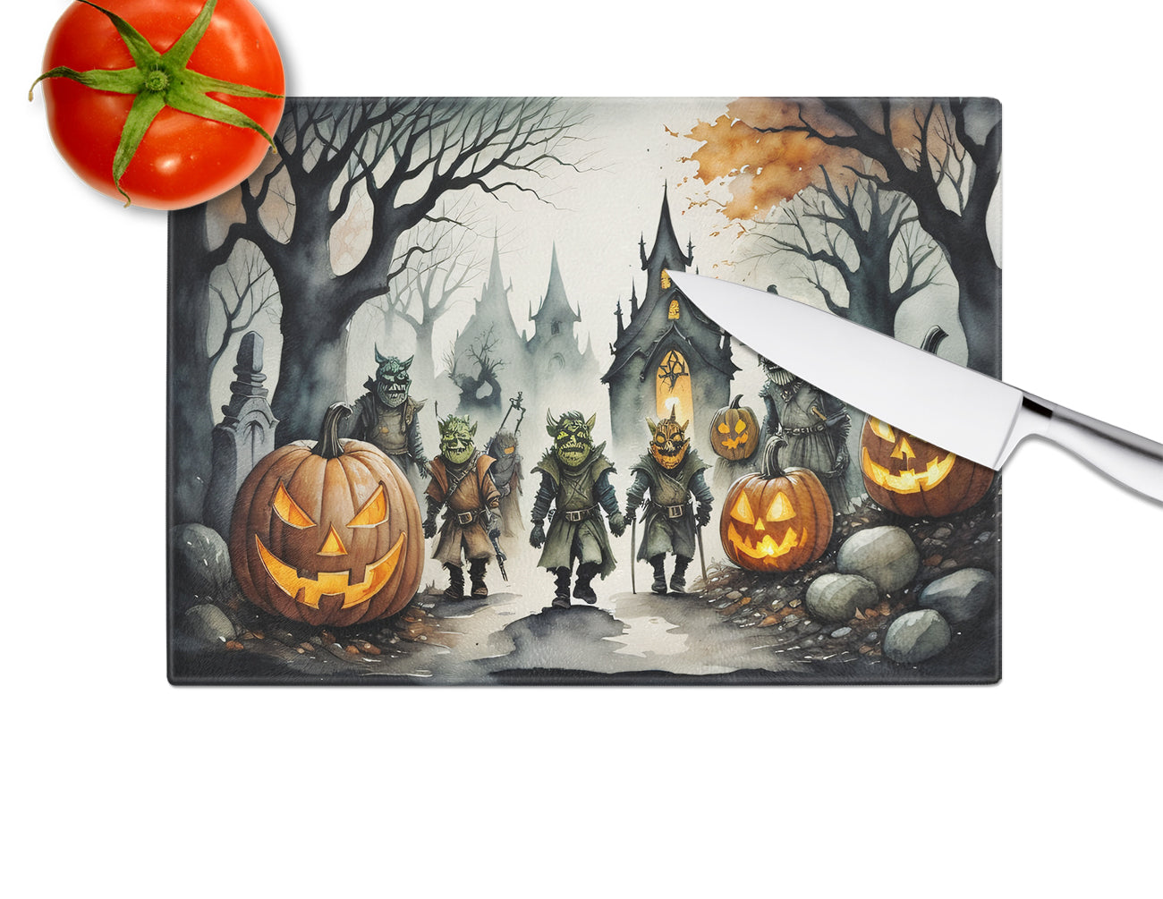 Orcs Spooky Halloween Glass Cutting Board