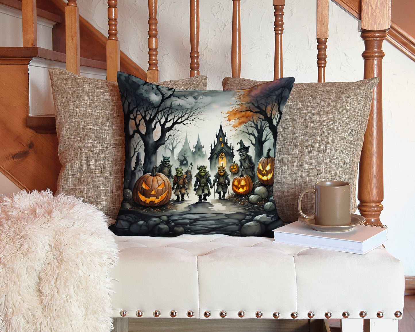 Orcs Spooky Halloween Throw Pillow