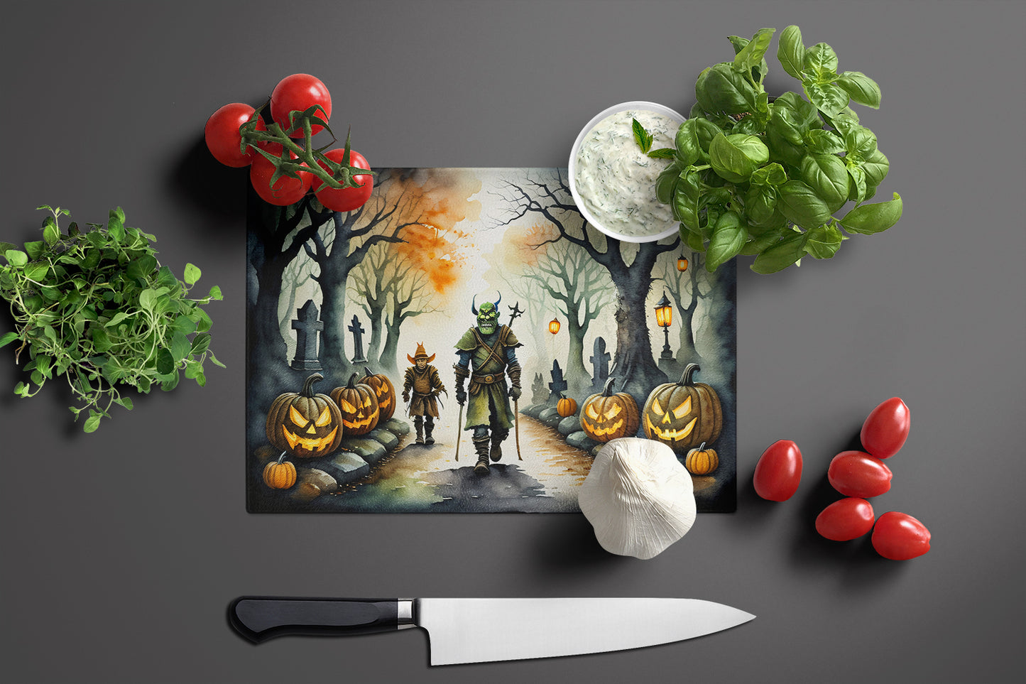 Orcs Spooky Halloween Glass Cutting Board