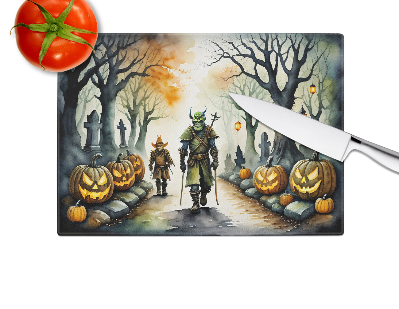 Orcs Spooky Halloween Glass Cutting Board