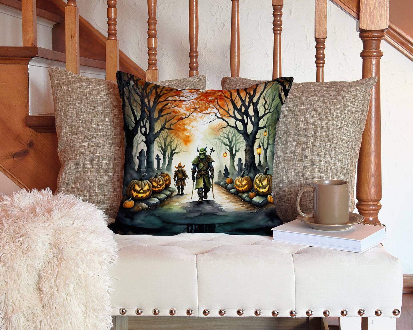 Orcs Spooky Halloween Throw Pillow