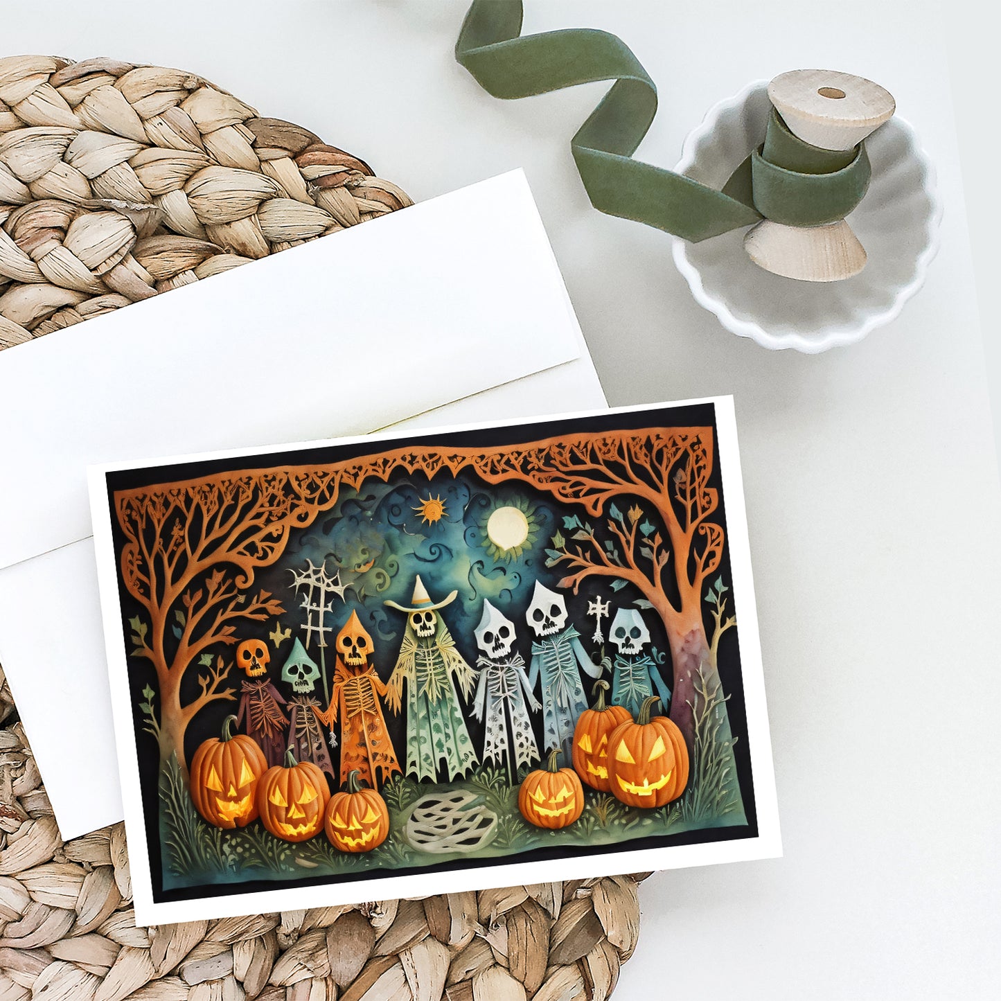 Papel Picado Skeletons Spooky Halloween Greeting Cards Pack of 8