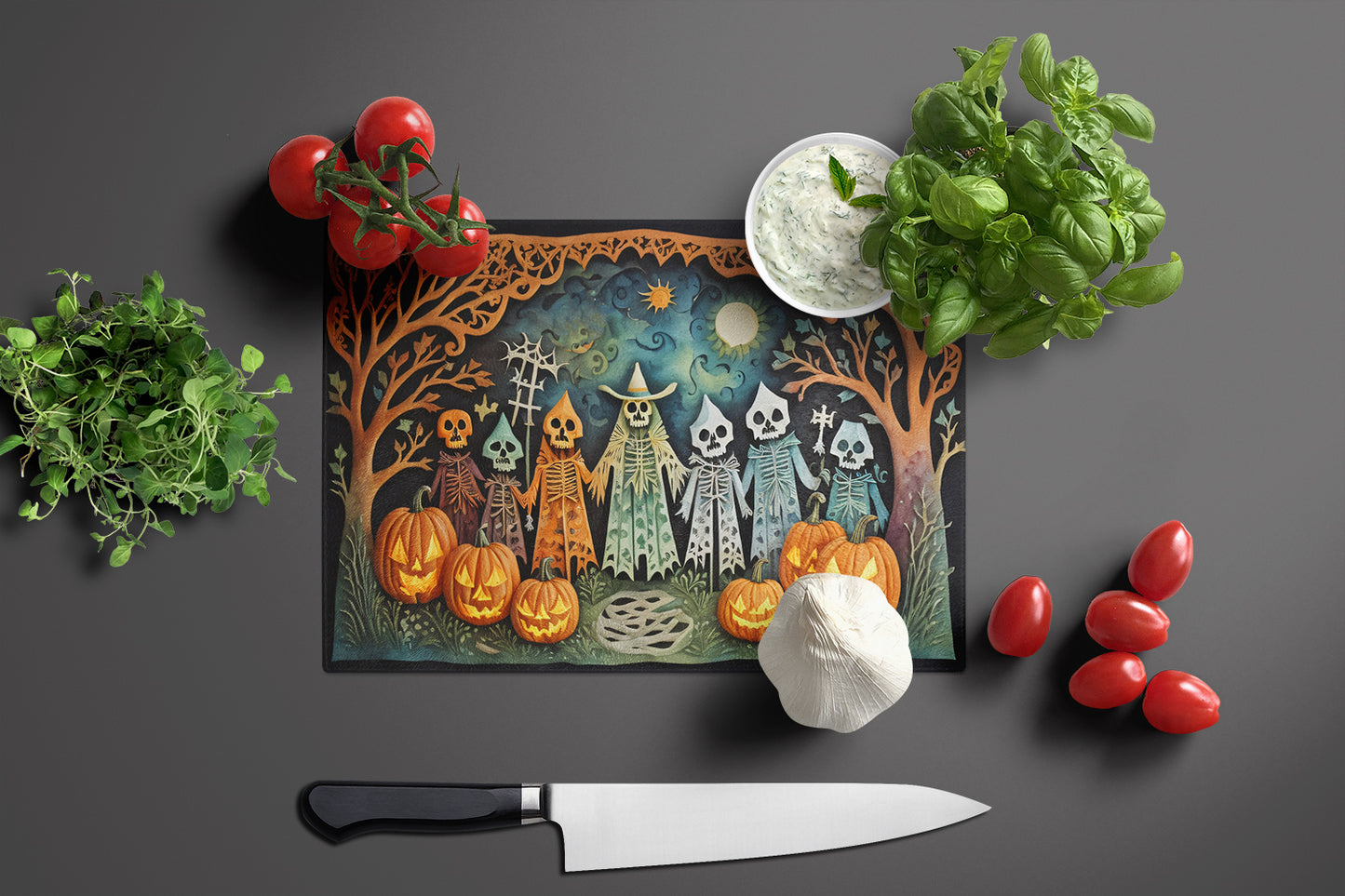 Papel Picado Skeletons Spooky Halloween Glass Cutting Board