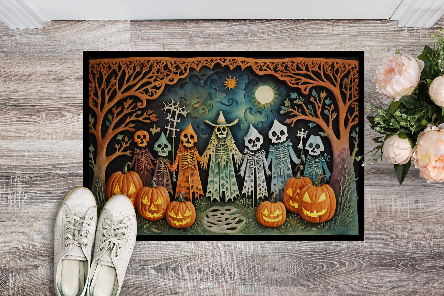 Papel Picado Skeletons Spooky Halloween Doormat