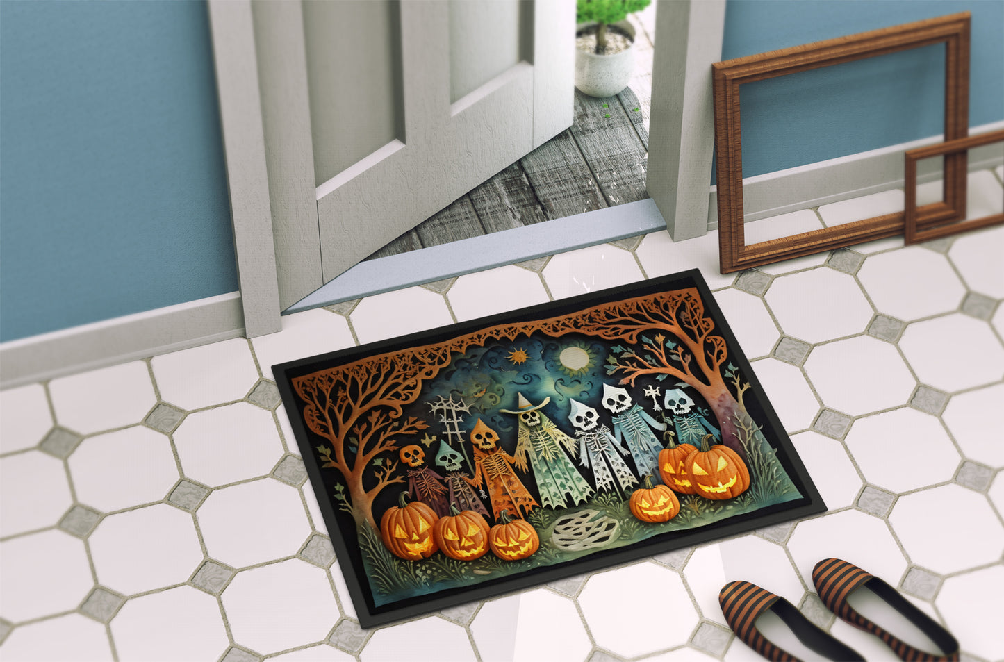 Papel Picado Skeletons Spooky Halloween Doormat