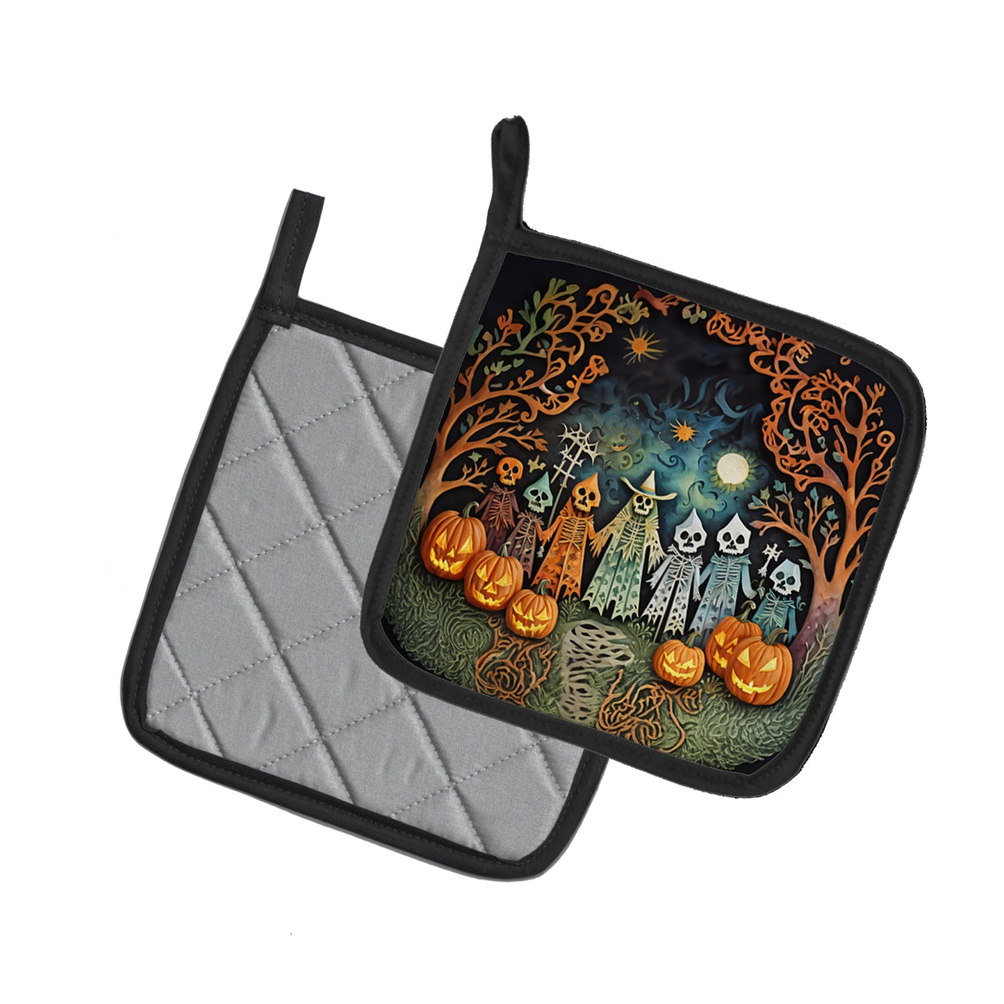 Papel Picado Skeletons Spooky Halloween Pair of Pot Holders