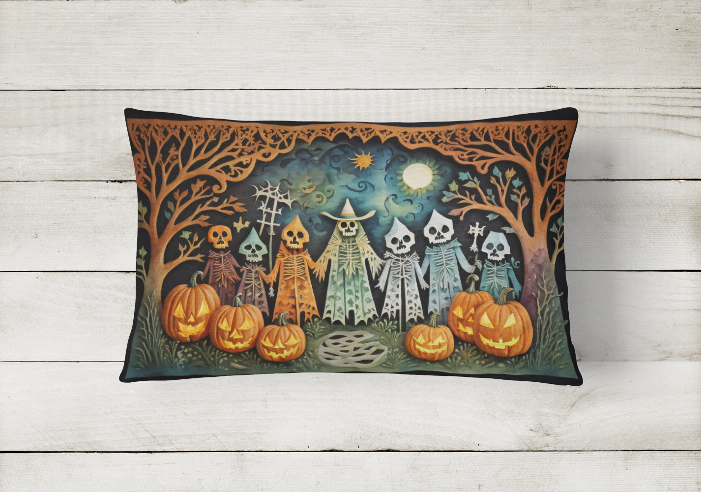 Papel Picado Skeletons Spooky Halloween Throw Pillow