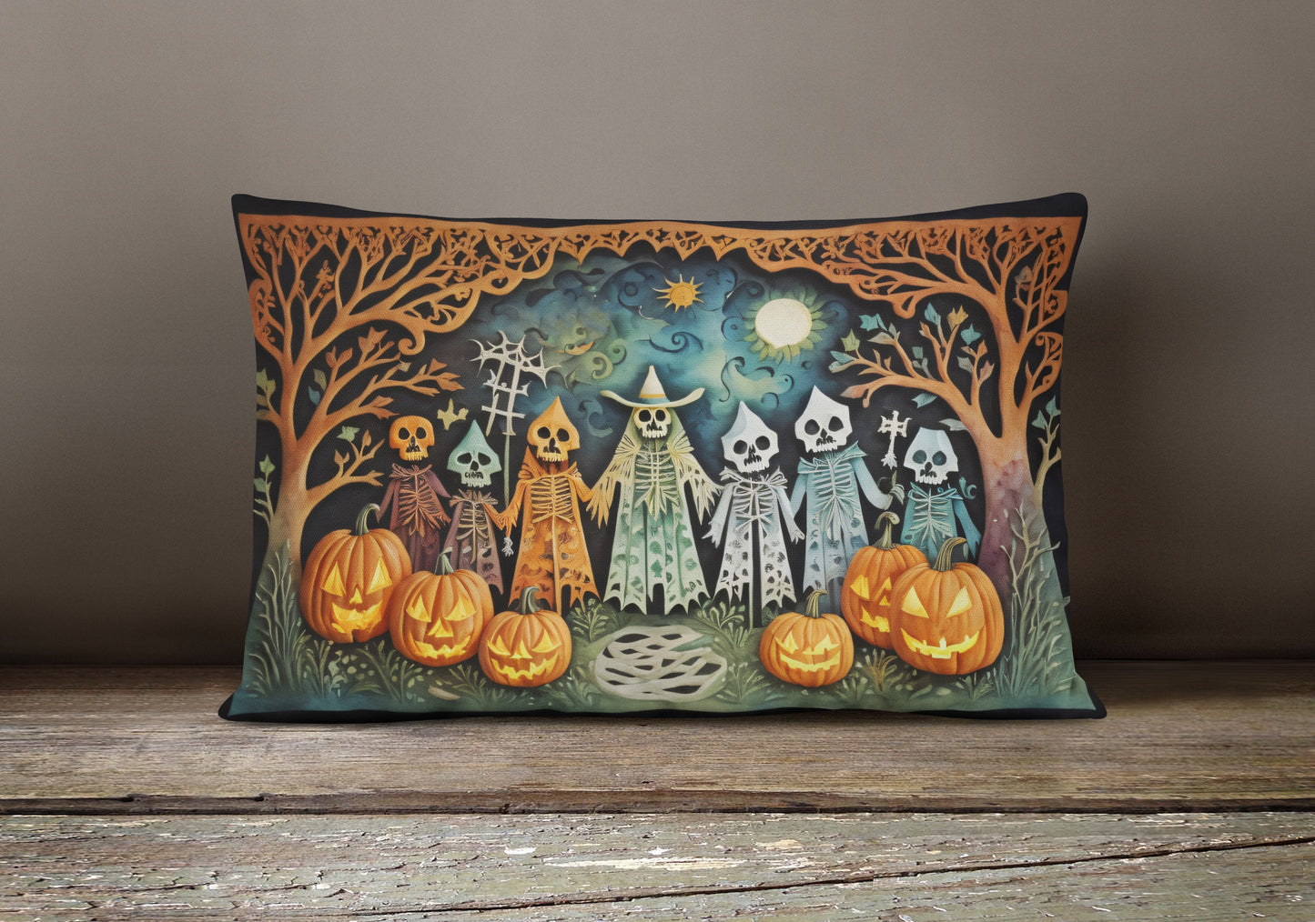 Papel Picado Skeletons Spooky Halloween Throw Pillow