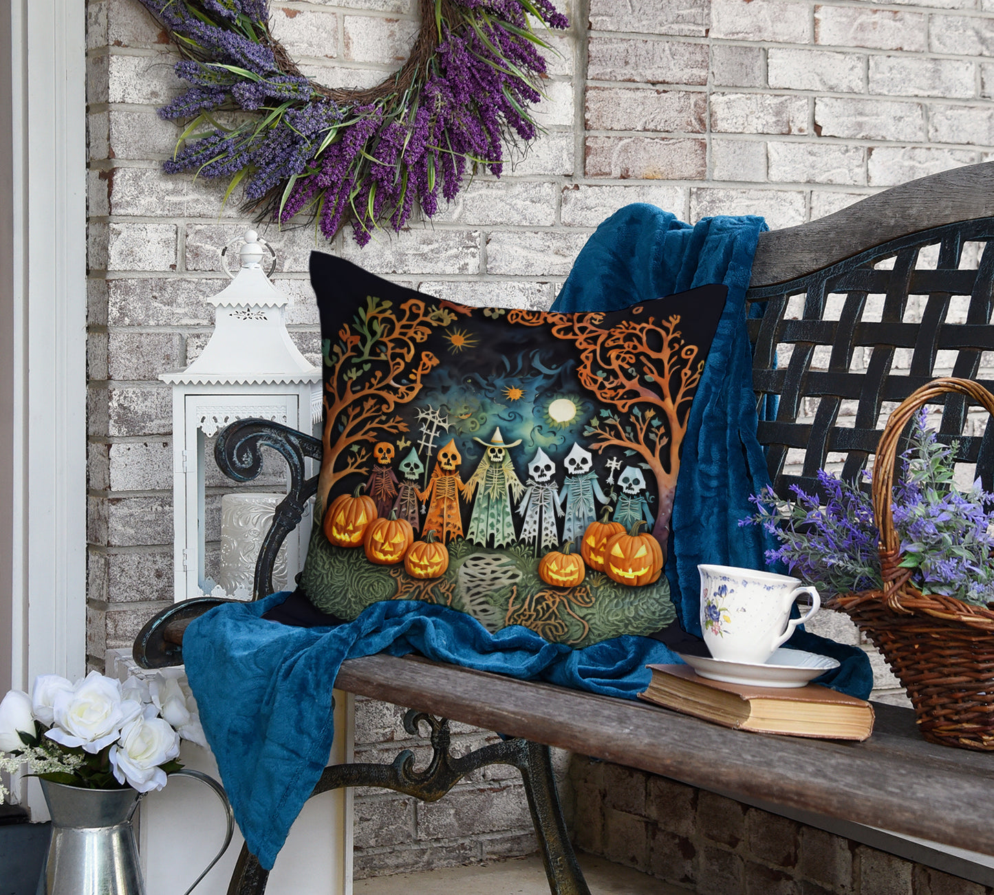 Papel Picado Skeletons Spooky Halloween Throw Pillow