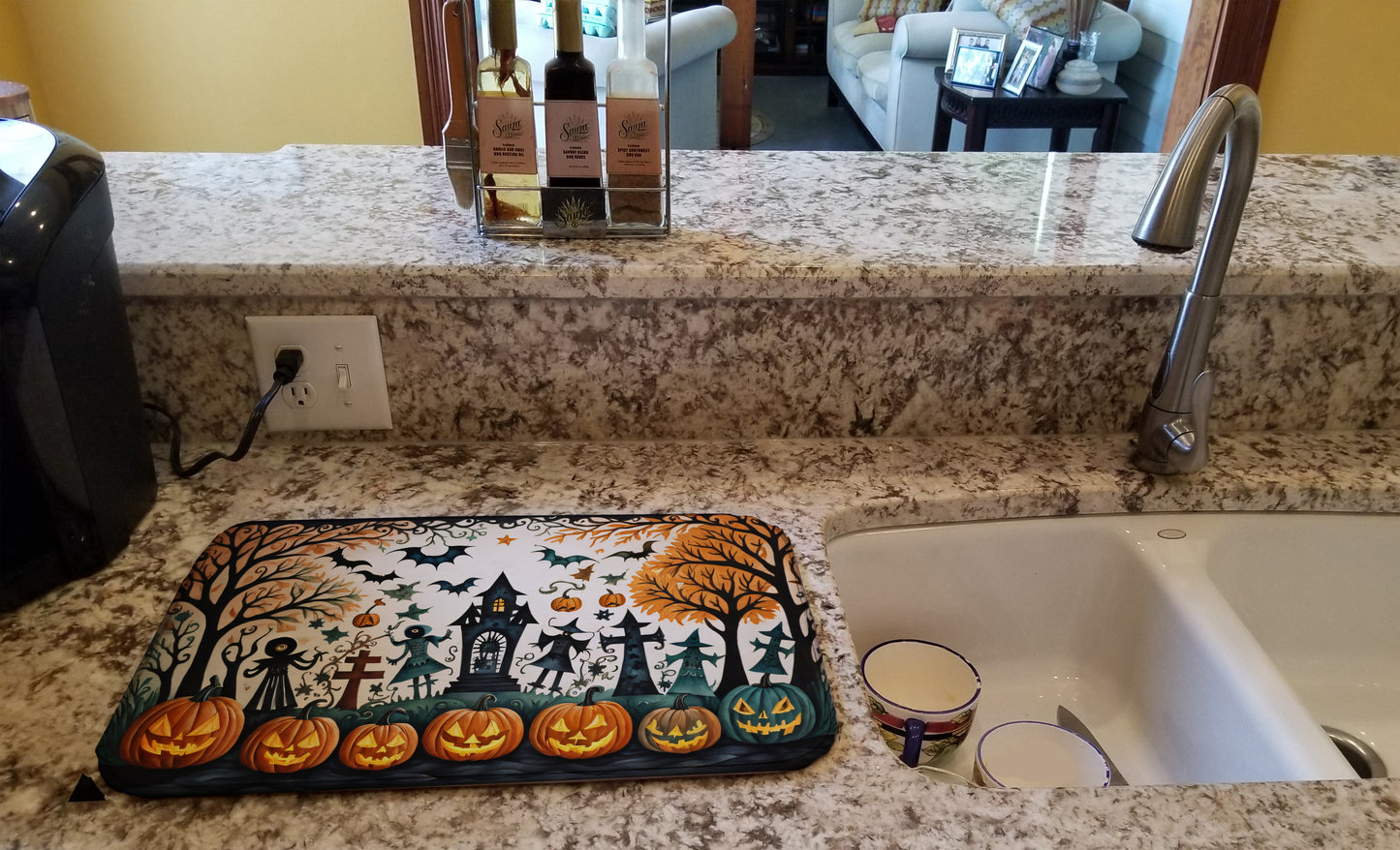 Papel Picado Skeletons Spooky Halloween Dish Drying Mat