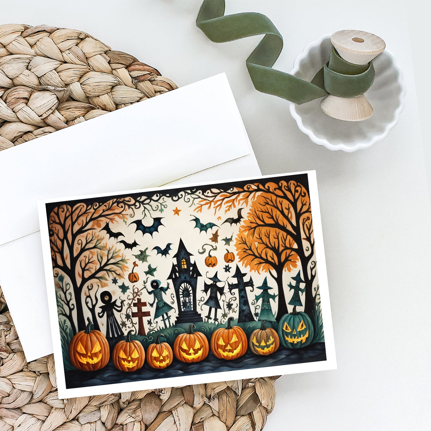 Papel Picado Skeletons Spooky Halloween Greeting Cards Pack of 8