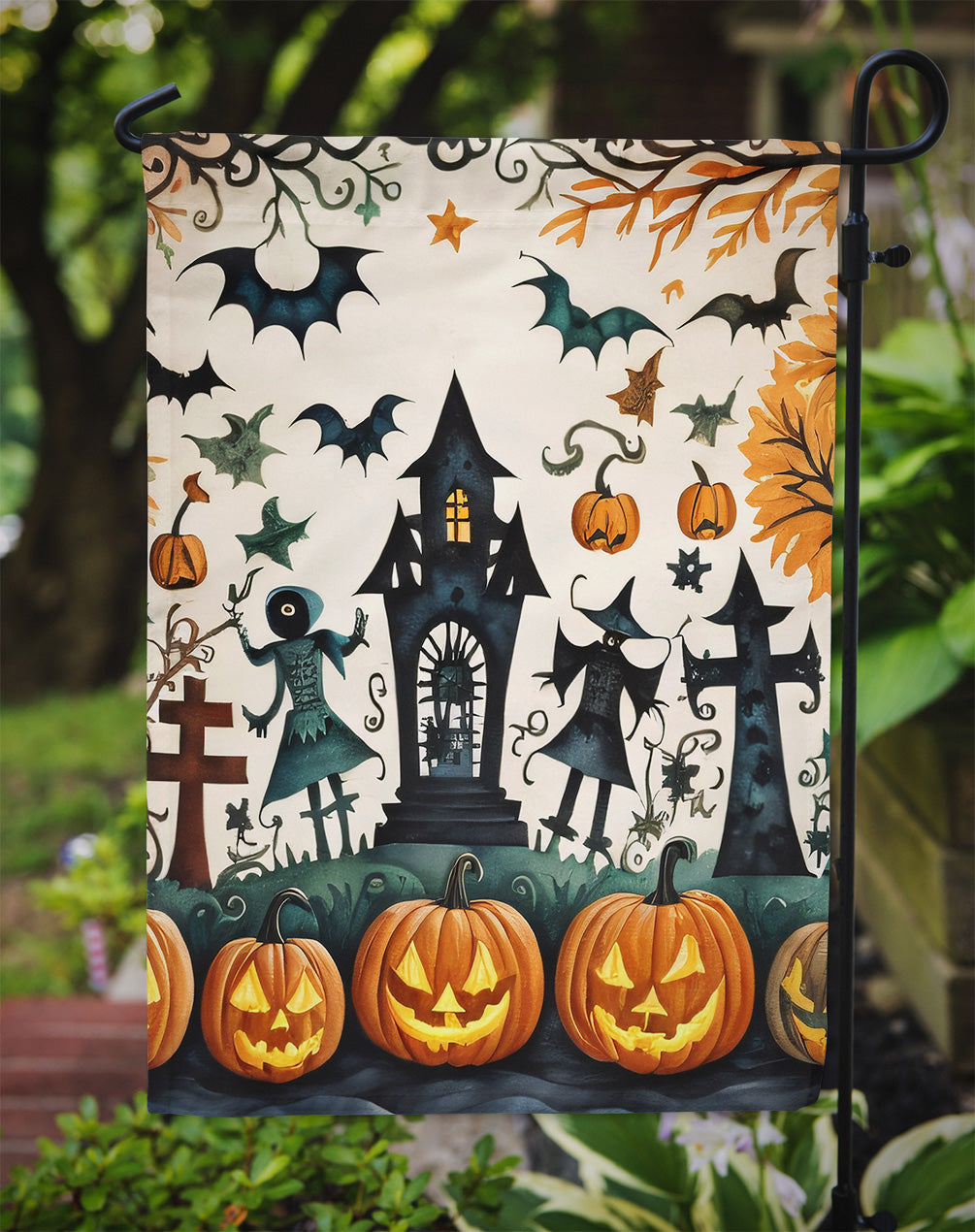 Papel Picado Skeletons Spooky Halloween Garden Flag