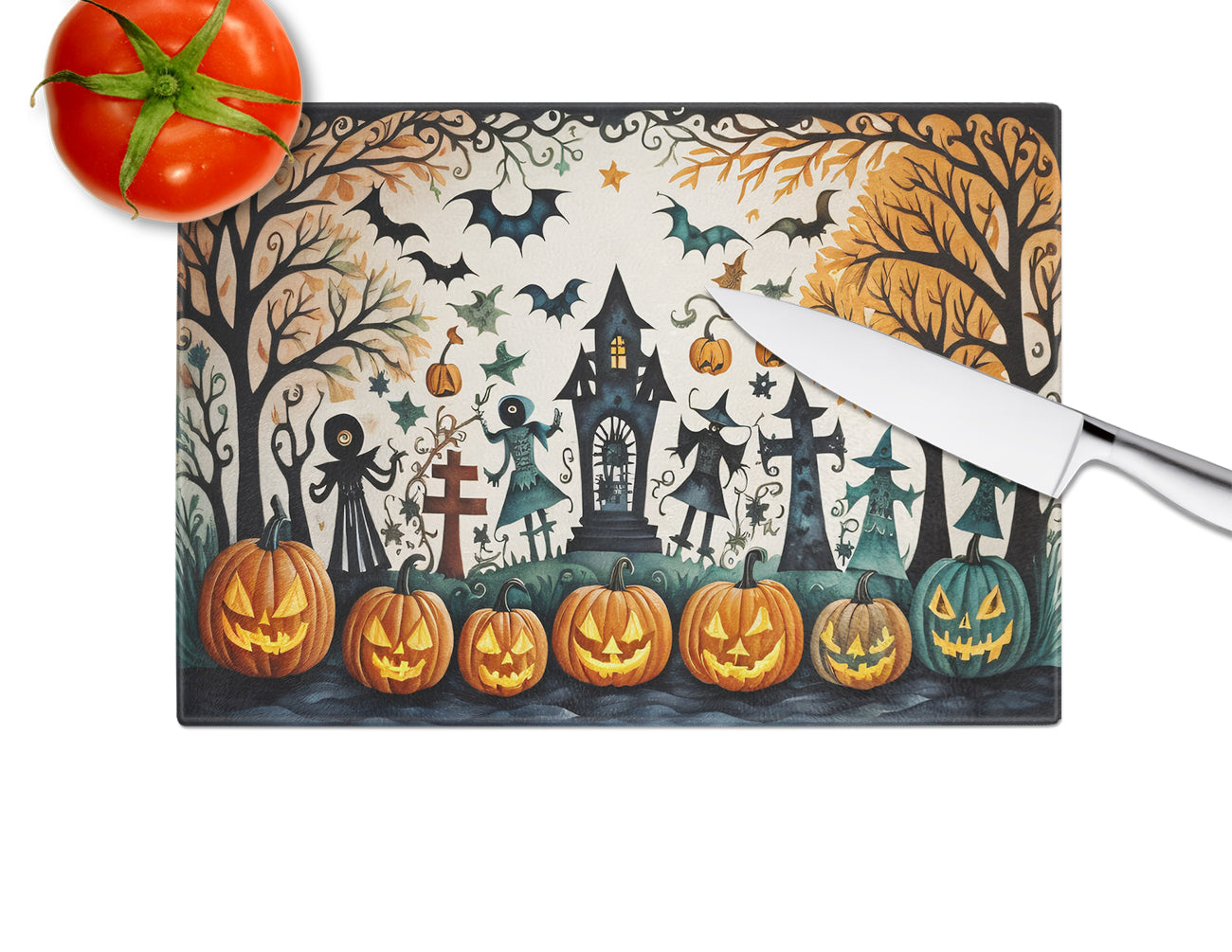 Papel Picado Skeletons Spooky Halloween Glass Cutting Board