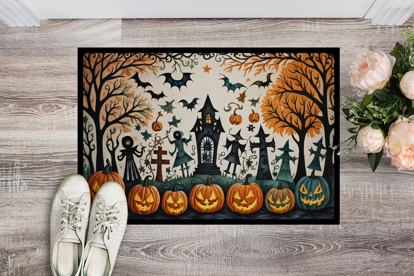 Papel Picado Skeletons Spooky Halloween Doormat