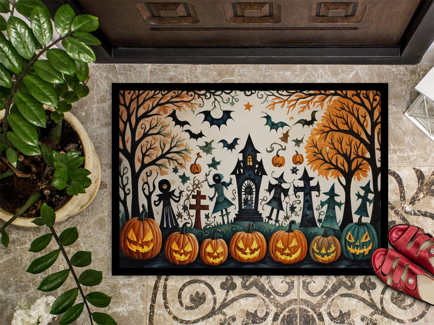 Papel Picado Skeletons Spooky Halloween Doormat