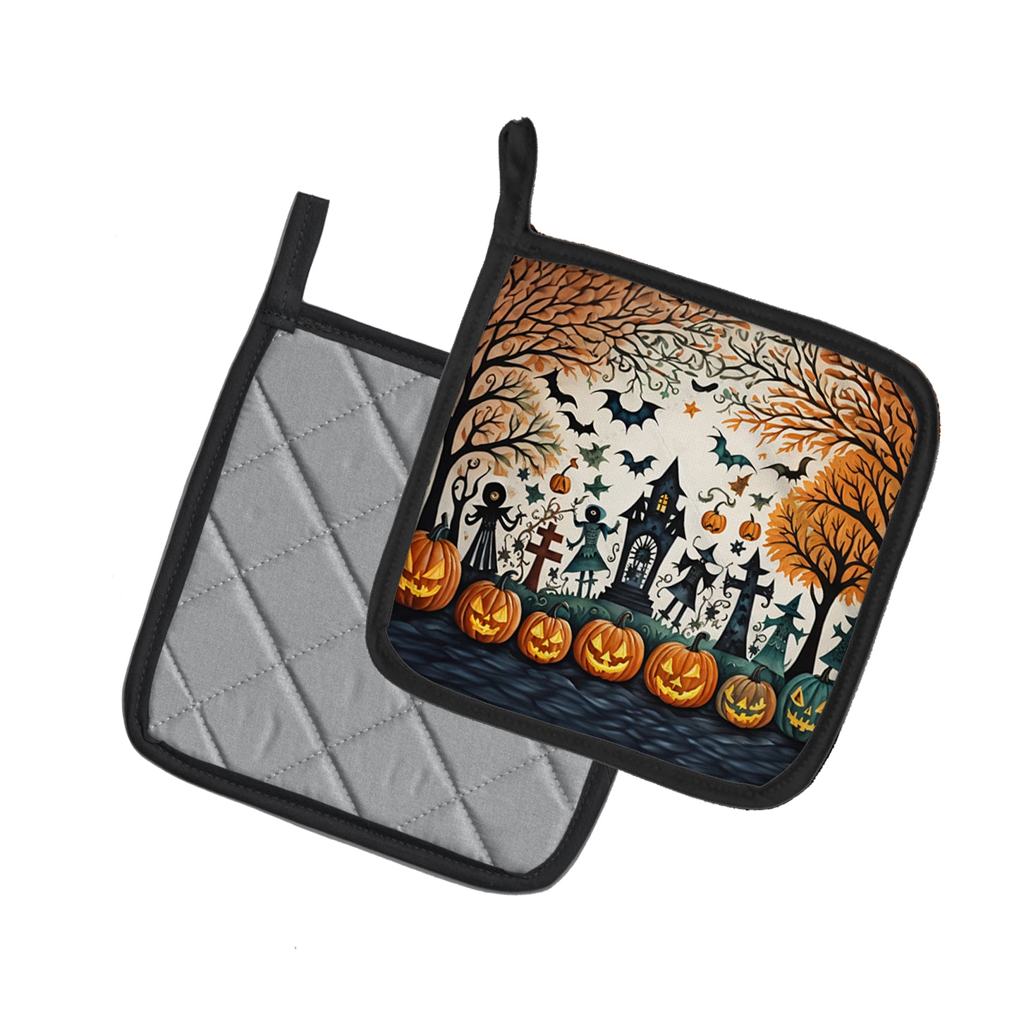 Papel Picado Skeletons Spooky Halloween Pair of Pot Holders