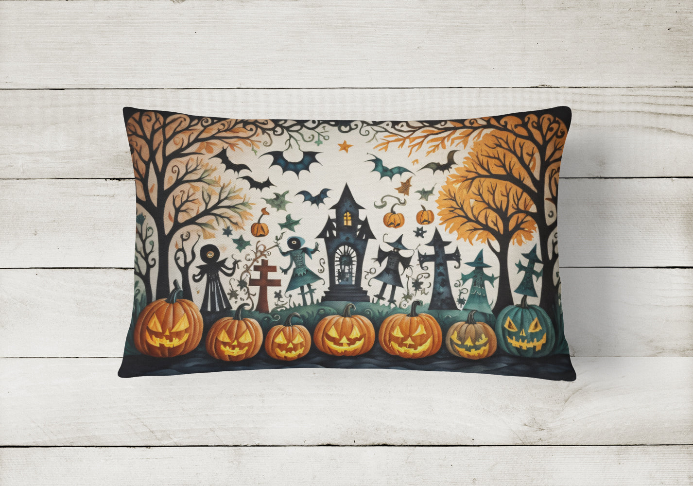 Papel Picado Skeletons Spooky Halloween Throw Pillow