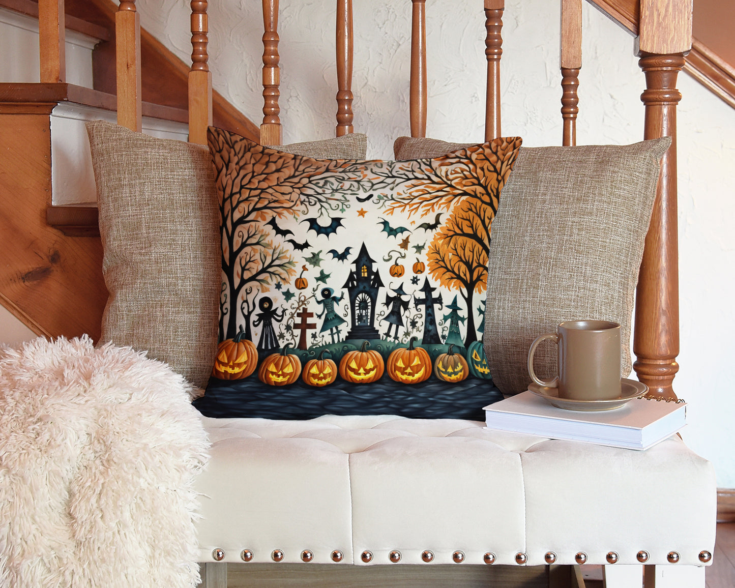 Papel Picado Skeletons Spooky Halloween Throw Pillow