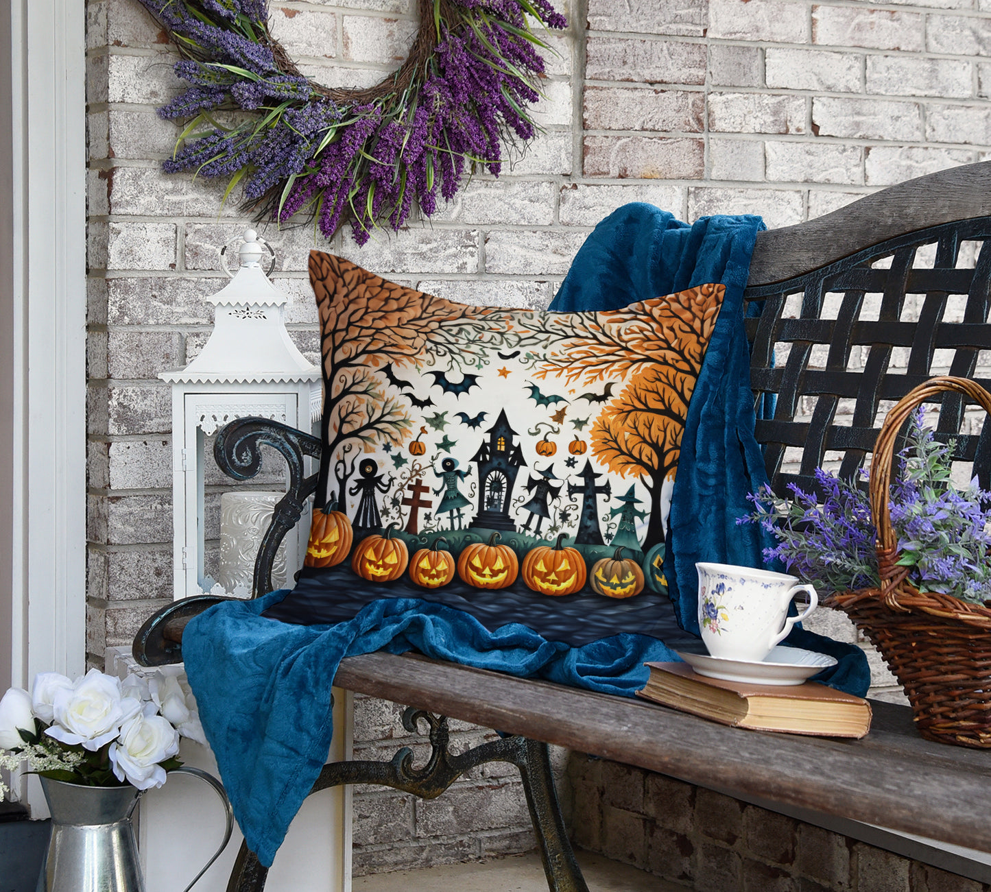 Papel Picado Skeletons Spooky Halloween Throw Pillow