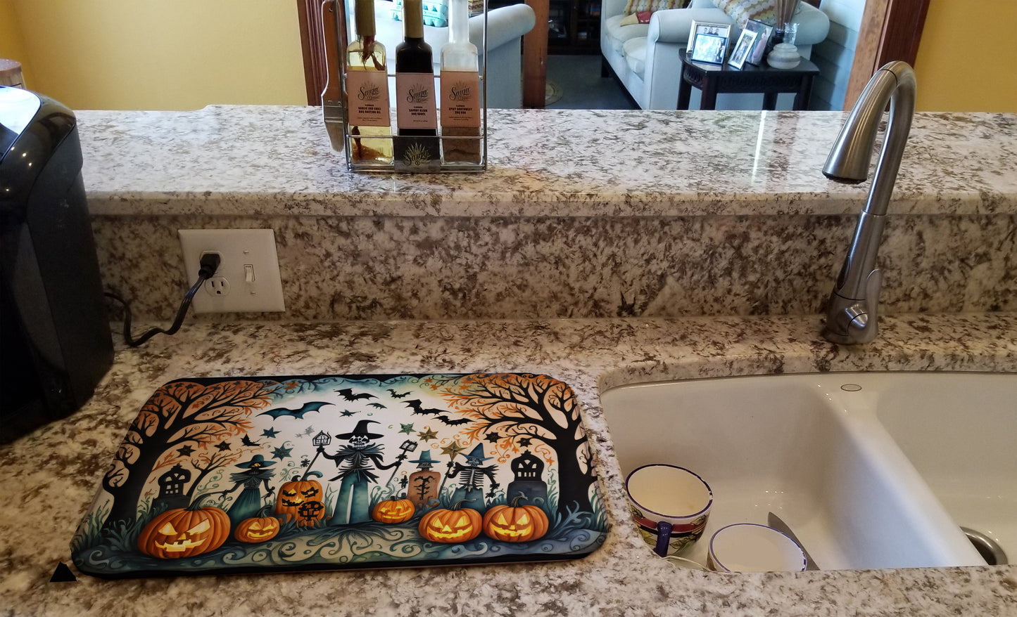 Papel Picado Skeletons Spooky Halloween Dish Drying Mat