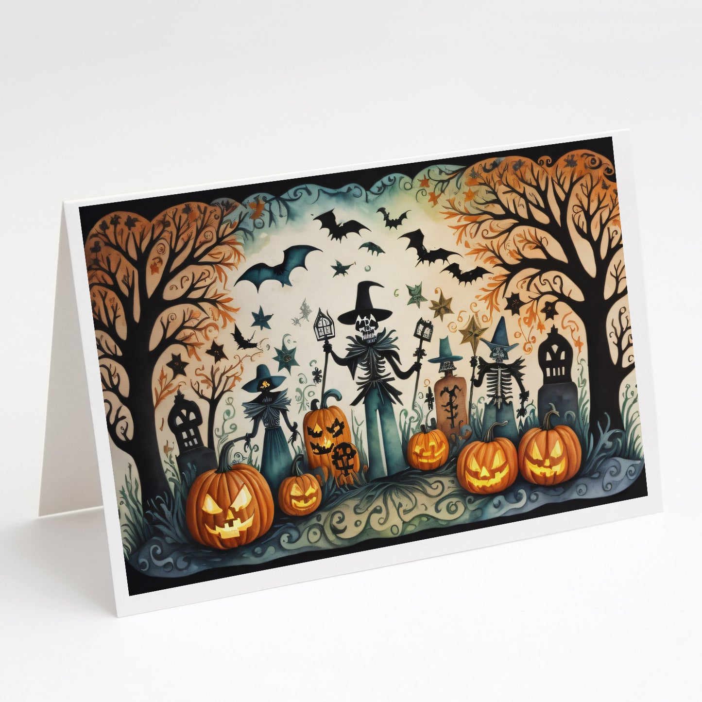 Buy this Papel Picado Skeletons Spooky Halloween Greeting Cards Pack of 8