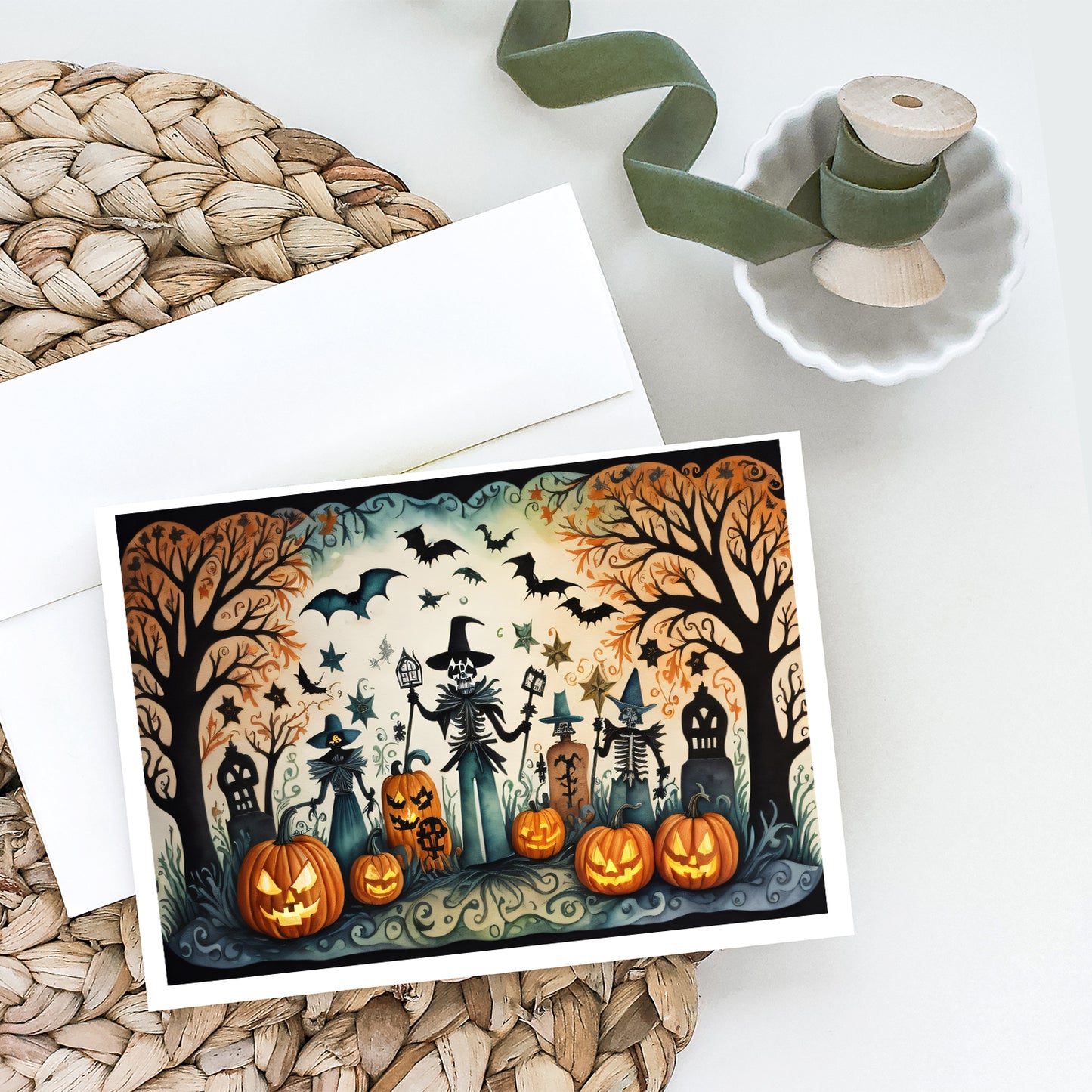 Papel Picado Skeletons Spooky Halloween Greeting Cards Pack of 8
