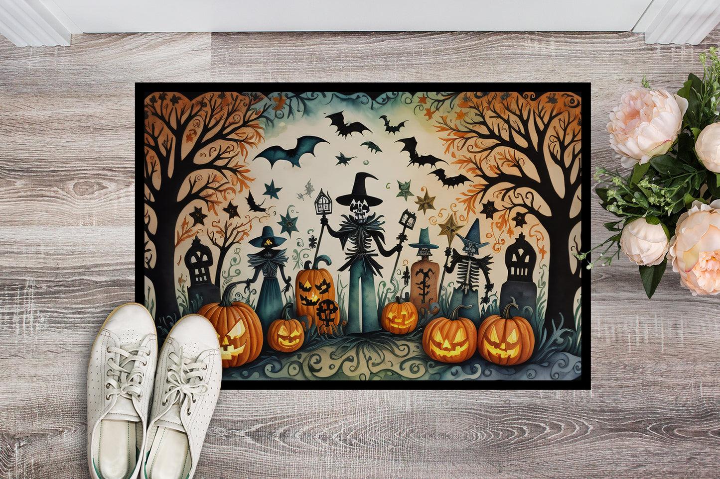 Papel Picado Skeletons Spooky Halloween Doormat