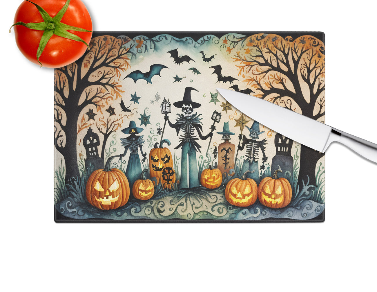 Papel Picado Skeletons Spooky Halloween Glass Cutting Board