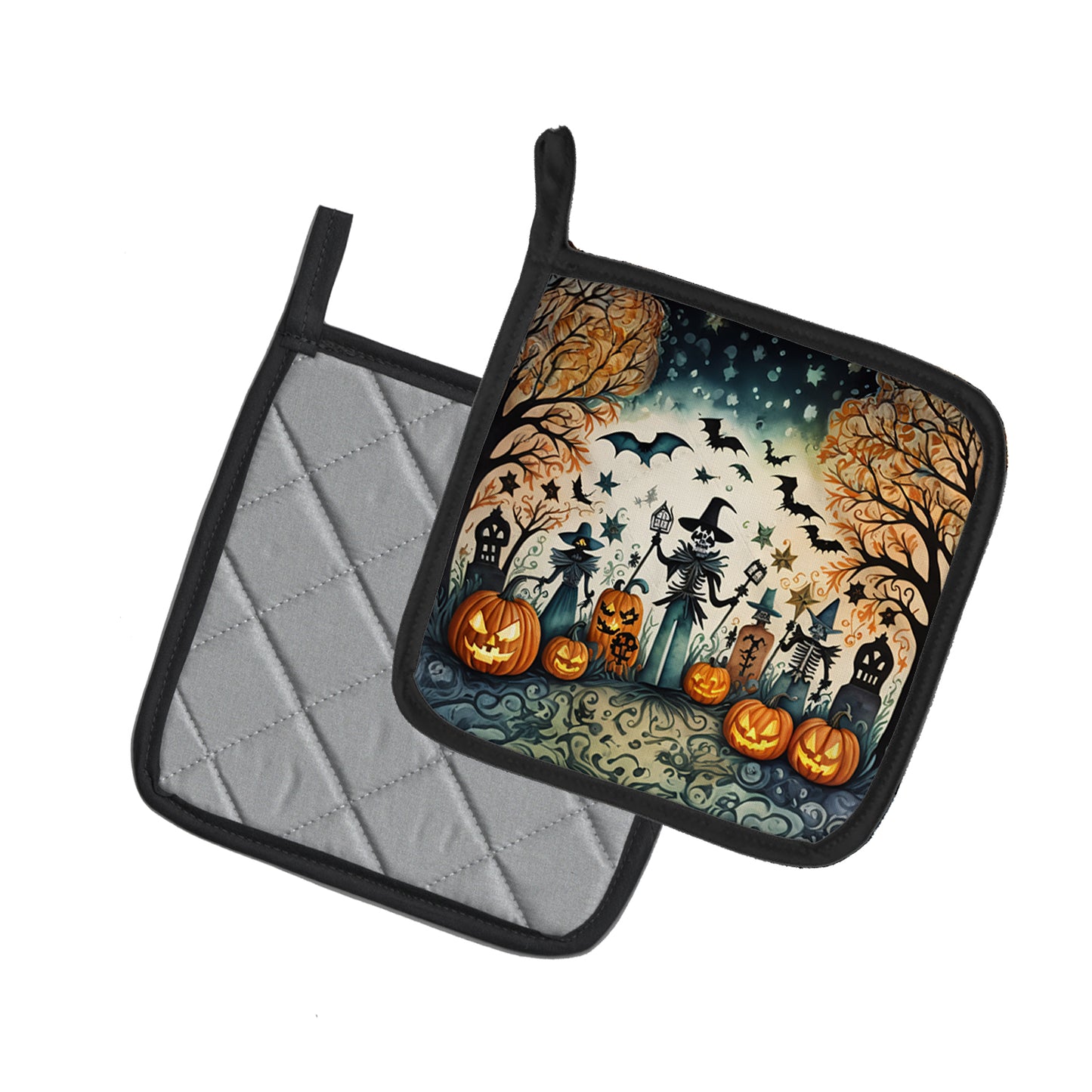 Papel Picado Skeletons Spooky Halloween Pair of Pot Holders