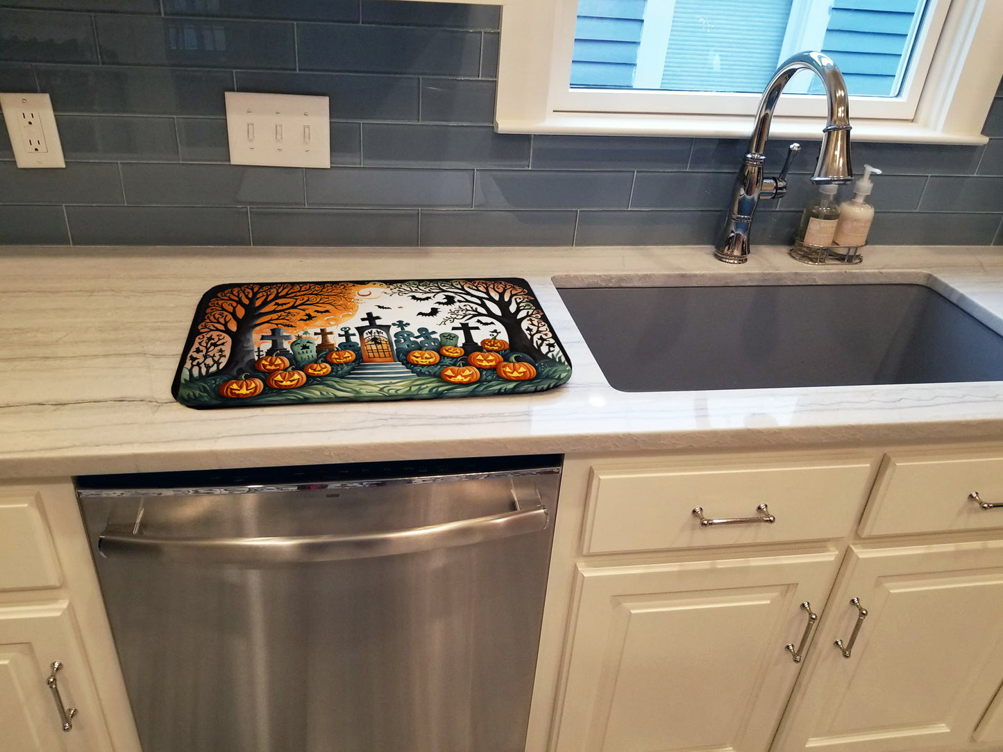 Papel Picado Skeletons Spooky Halloween Dish Drying Mat