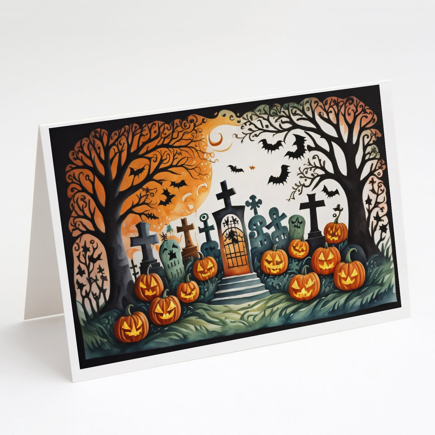 Buy this Papel Picado Skeletons Spooky Halloween Greeting Cards Pack of 8