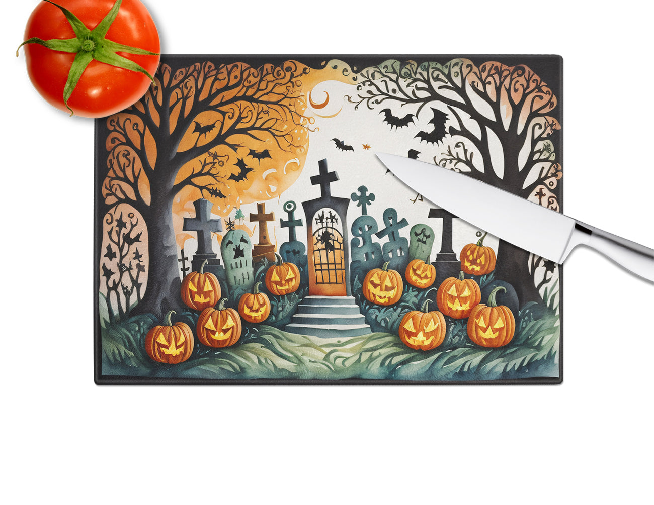 Papel Picado Skeletons Spooky Halloween Glass Cutting Board