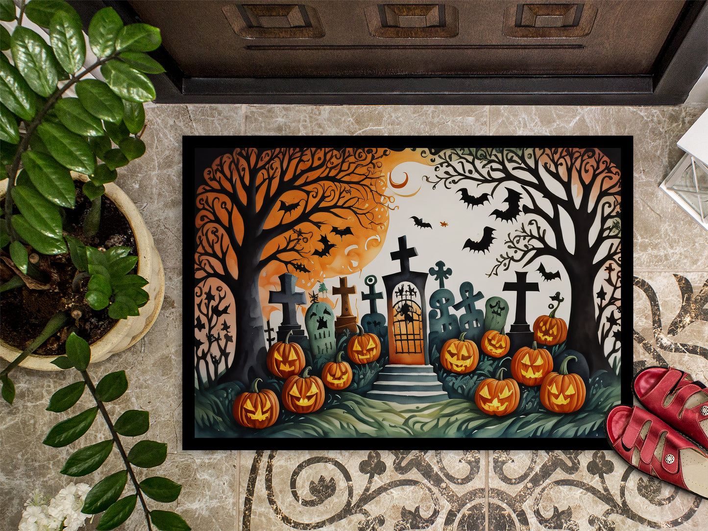 Papel Picado Skeletons Spooky Halloween Doormat