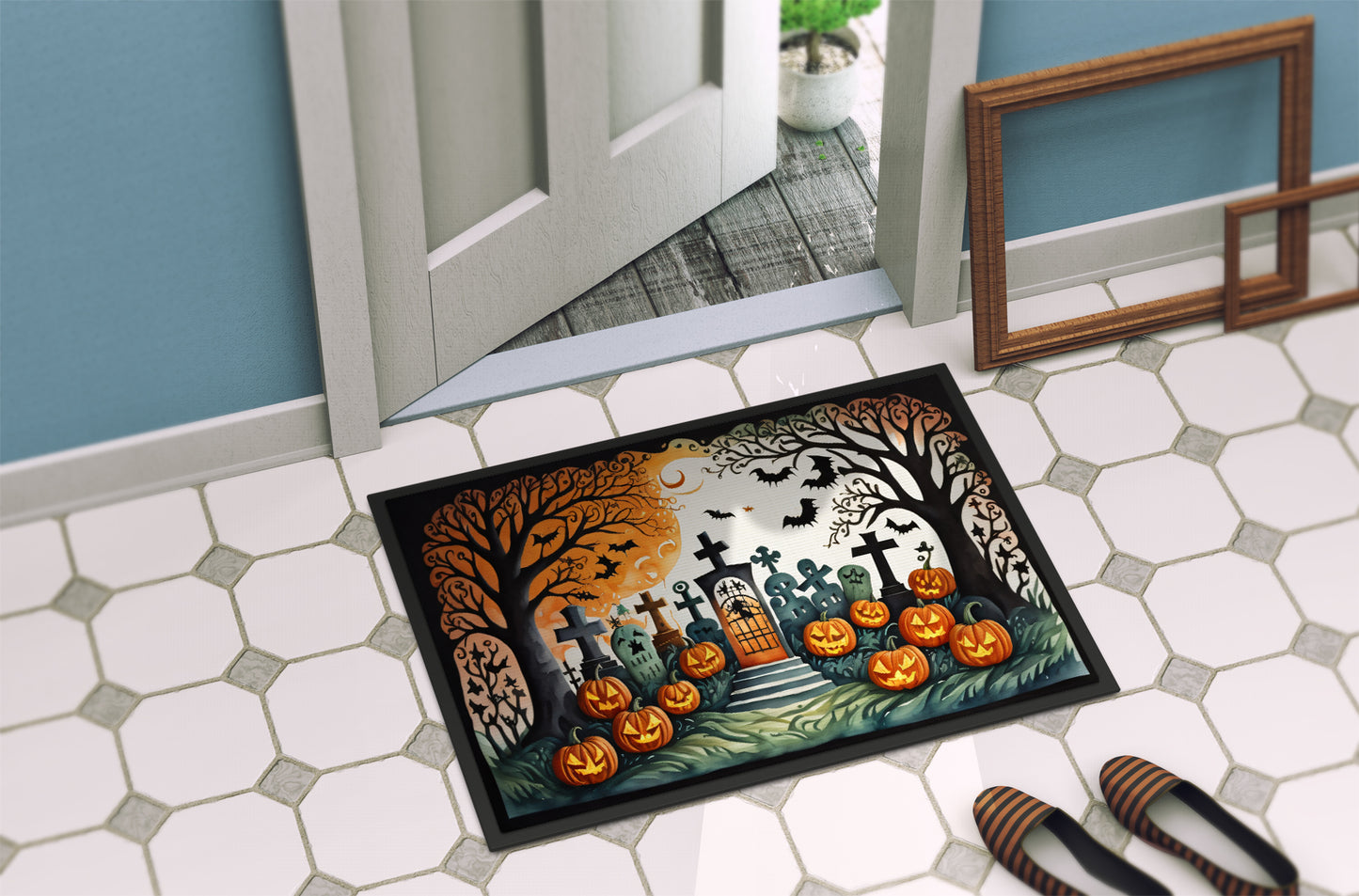 Papel Picado Skeletons Spooky Halloween Doormat