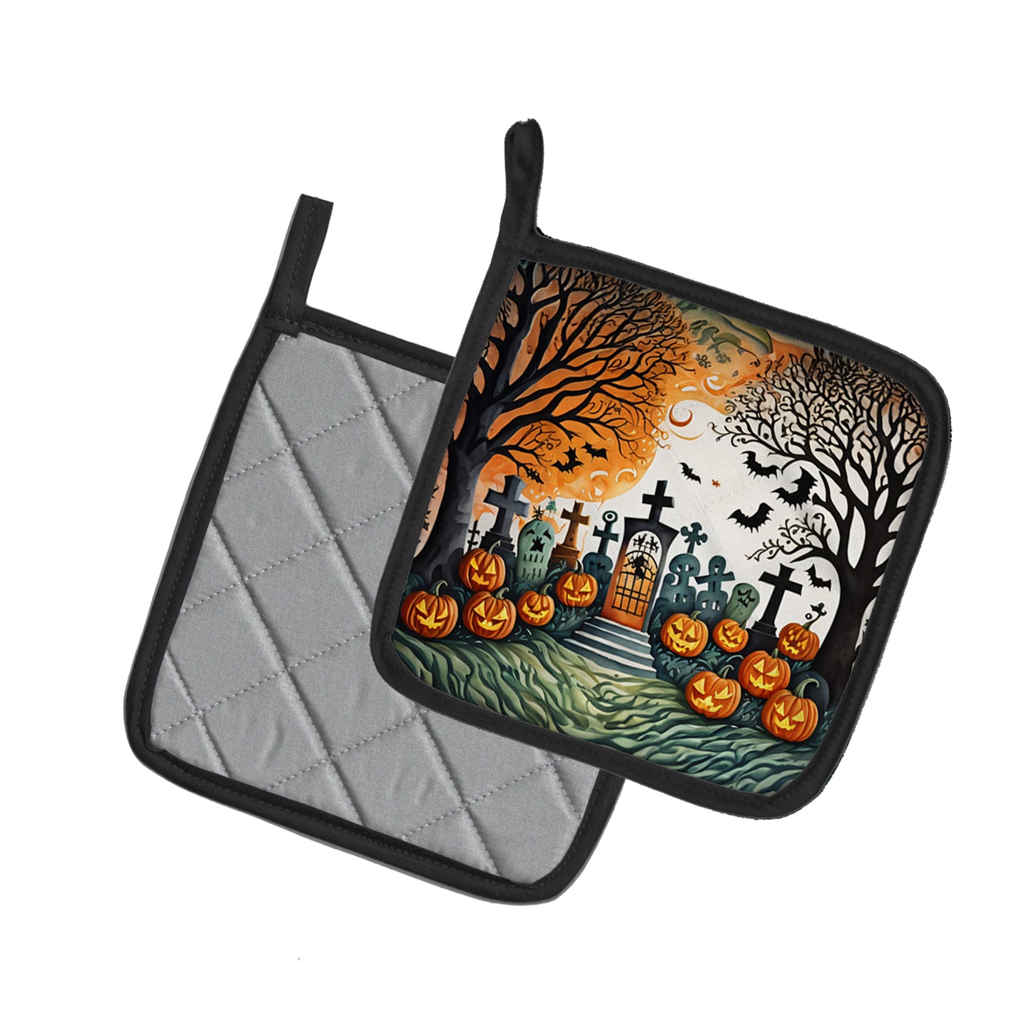 Papel Picado Skeletons Spooky Halloween Pair of Pot Holders